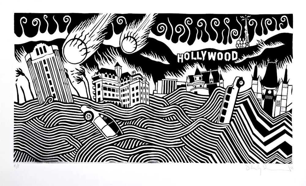 Stanley Donwood, ‘Hollywood Limousine’, 2012, Print, Black screenprint on a silver foil layer, Self-released, Numbered, Dated