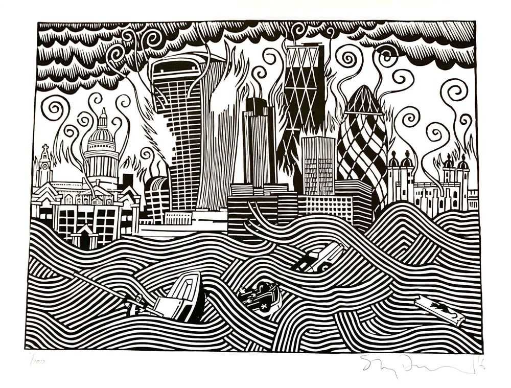 Stanley Donwood, ‘The Contagion Of New Troy’, 2016, Print, 1 Colour linocut print, Self-released, Numbered, Dated