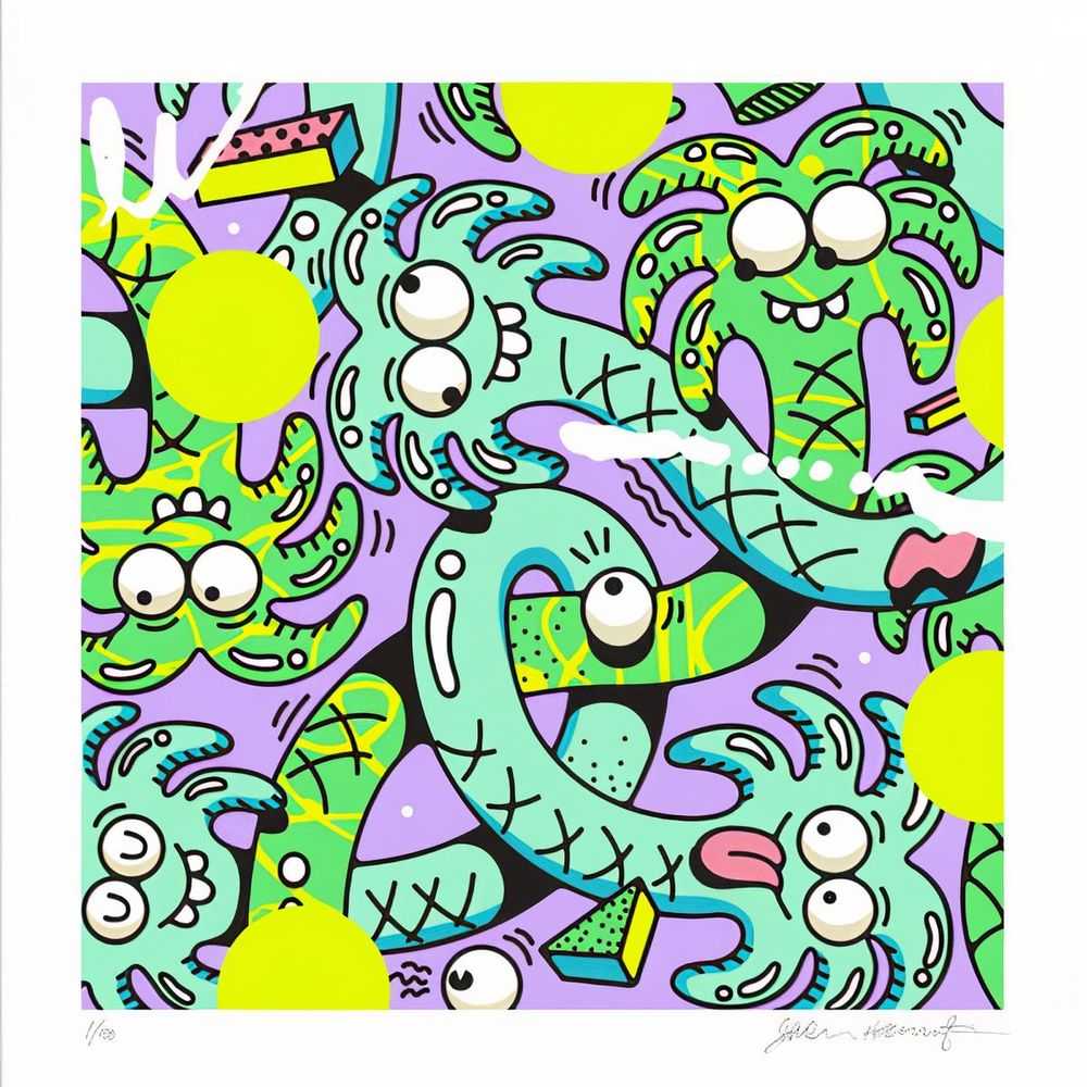 Steven Harrington, ‘Missing The Tropics’, 16-06-2016, Print, Eight colour screenprint + glossy overprinting on black ink, Self-released, Numbered