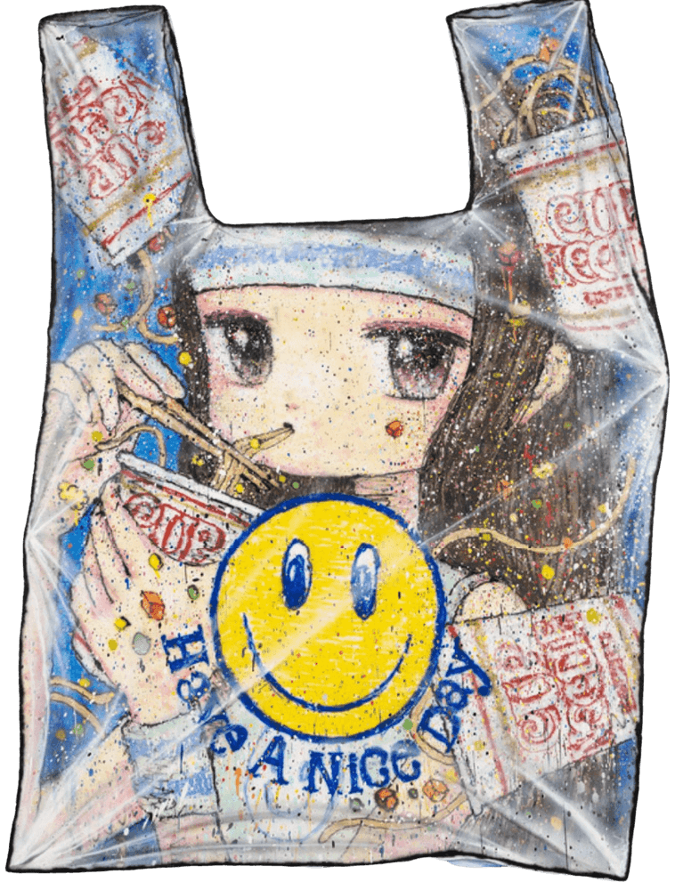 Stickymonger, ‘Thank You, Plastic (Cup Noodle)’, 02-08-2022, Print, 4-layer, custom-shaped textured UV flatbed print finished with UV spot varnish on 100% recycled plastic made from refrigerators and single-use cutlery, Avant Arte, Numbered, Dated