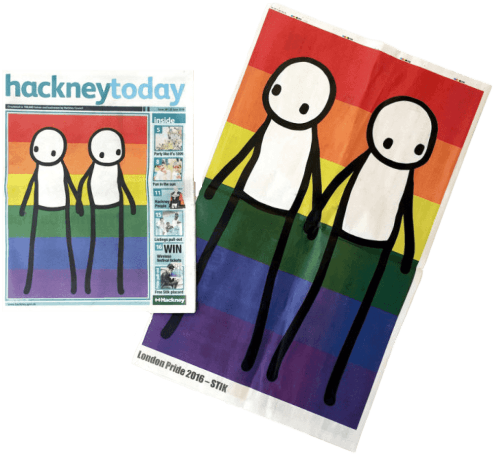 Stik, ‘D.I.Y Pride Placard’, 2020, Print, Newspaper, Hackney Today, 