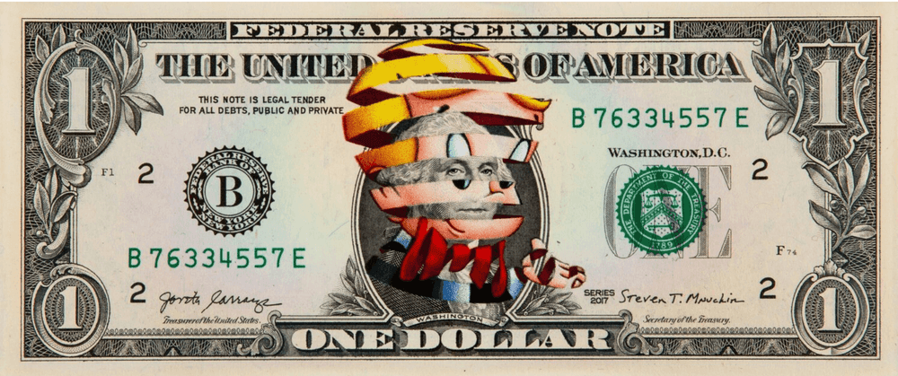 Super A, ‘Richie Rich’, 11-12-2020, Print, Digital DTG print on U.S. One Dollar Bill, Thinkspace Gallery, Numbered