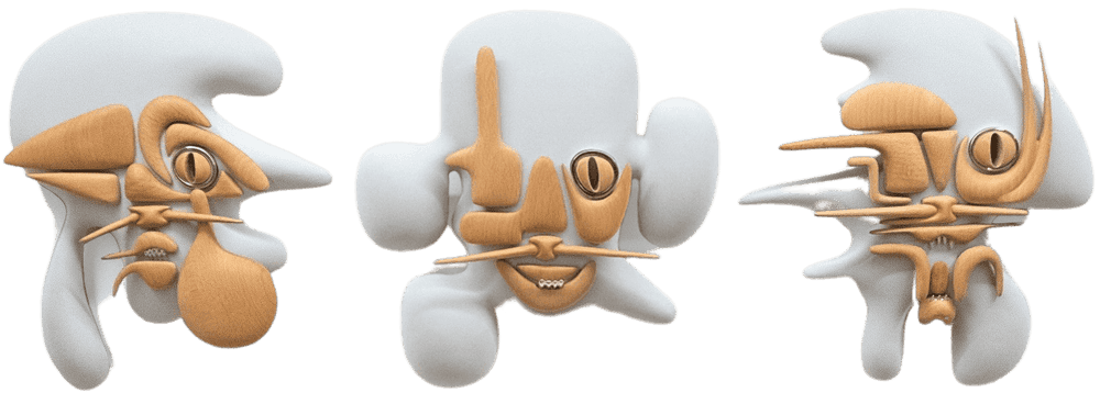 Susumu Kamijo, ‘Everything I Have is Yours’, 2022, Sculpture, Set of 3 masks: Walnut & beech wood, stainless steel, flocked, Case Studyo, Numbered