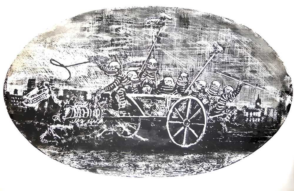 Sweet Toof, ‘On The Wagon (Black & White)’, 03-02-2011, Print, Woodcut, Arch 402, Numbered