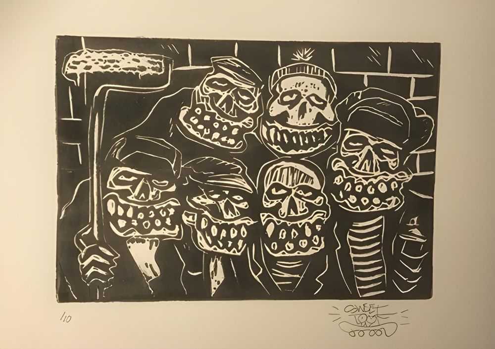 Sweet Toof, ‘Team Trouble’, 08-01-2020, Print, Linocut, Self Released, Numbered
