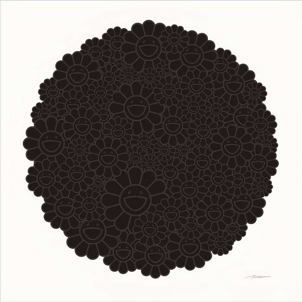 Takashi Murakami, ‘Black Flowers Round’, 01-07-2020, Print, Silkscreen printed on paper with spray pain, NTWRK, Numbered, Handfinished