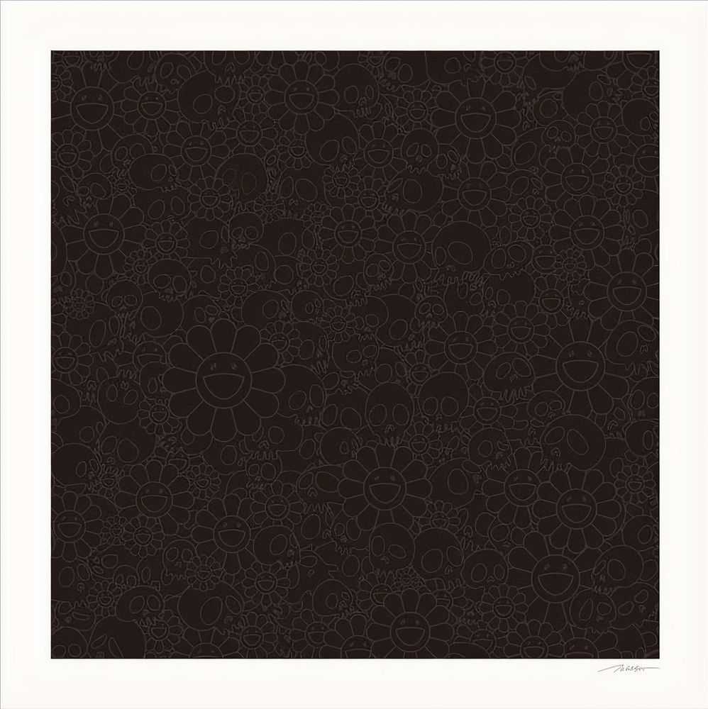 Takashi Murakami, ‘Black Flowers & Skulls Square’, 01-07-2020, Print, Silkscreen printed on paper with spray pain, NTWRK, Numbered, Handfinished