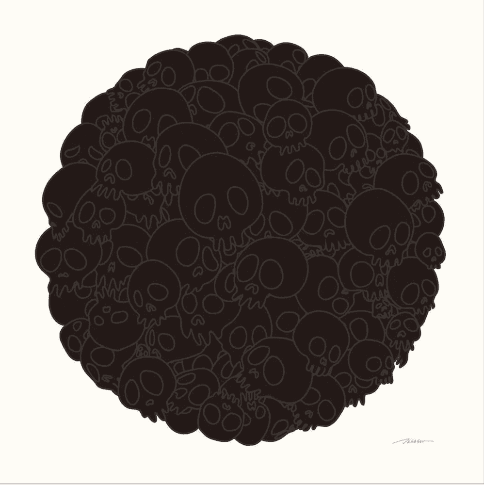 Takashi Murakami, ‘Black Skulls Round’, 01-07-2020, Print, Silkscreen printed on paper with spray pain, NTWRK, Numbered, Handfinished