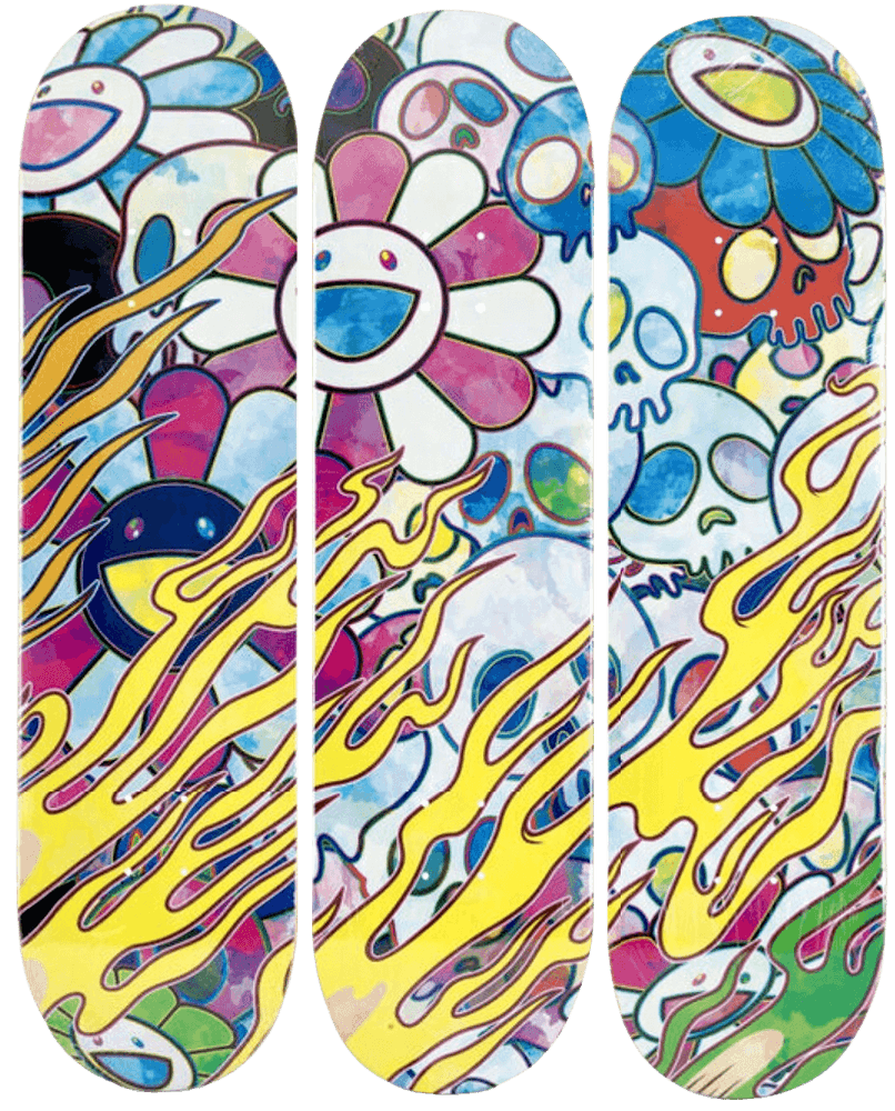 Takashi Murakami, ‘Flaming Skull (Set of 3 Skateboards)’, 03-11-2018, Collectible, Offset lithographs in colours on skate deck, ComplexCon, 