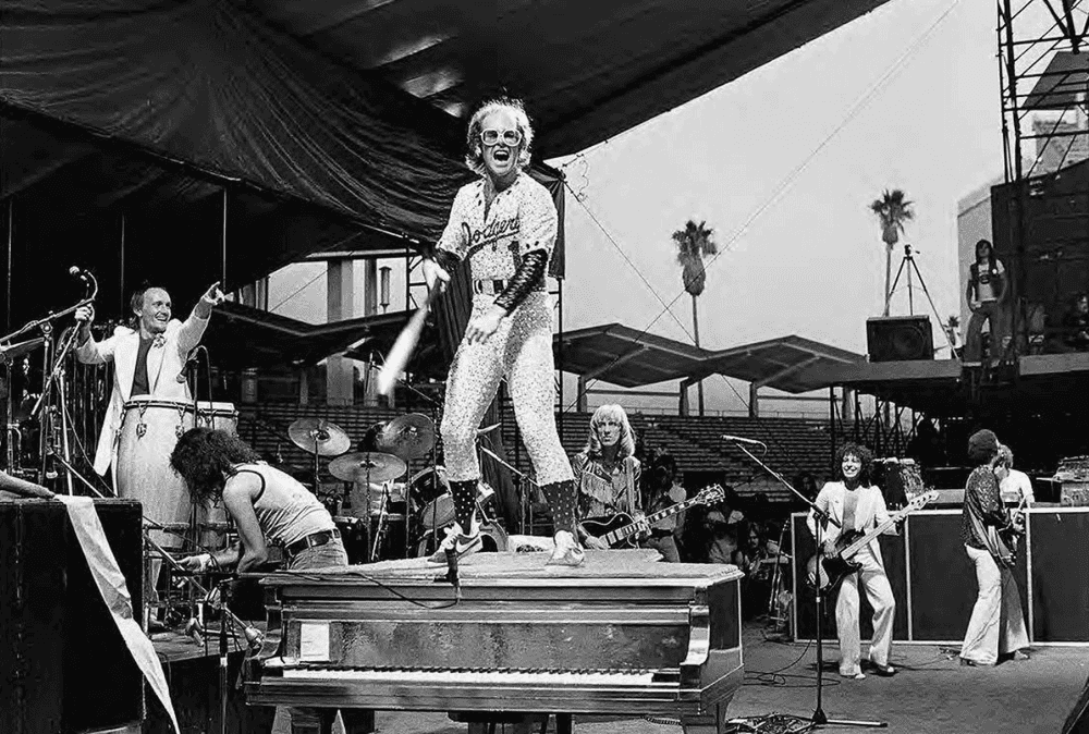 Terry O'Neill, ‘Elton John Rehearses at Dodger Stadium’, 1975, Photography, Lifetime Edition Gelatin Silver Print, null, Numbered