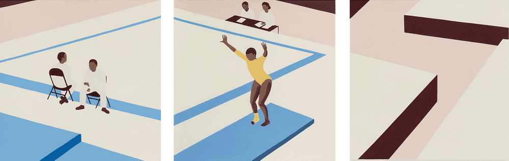 Thenjiwe Niki Nkosi, ‘Landing Triptych (Hand Finished)’, 10-12-2021, Print, Hand-pulled 10 colour screenprint on Archival 100% Cotton Hahnemuhle Bright White 300gsm paper. Central panel hand-finished by the artist in gold ink, Avant Arte, Numbered, Dated, Handfinished