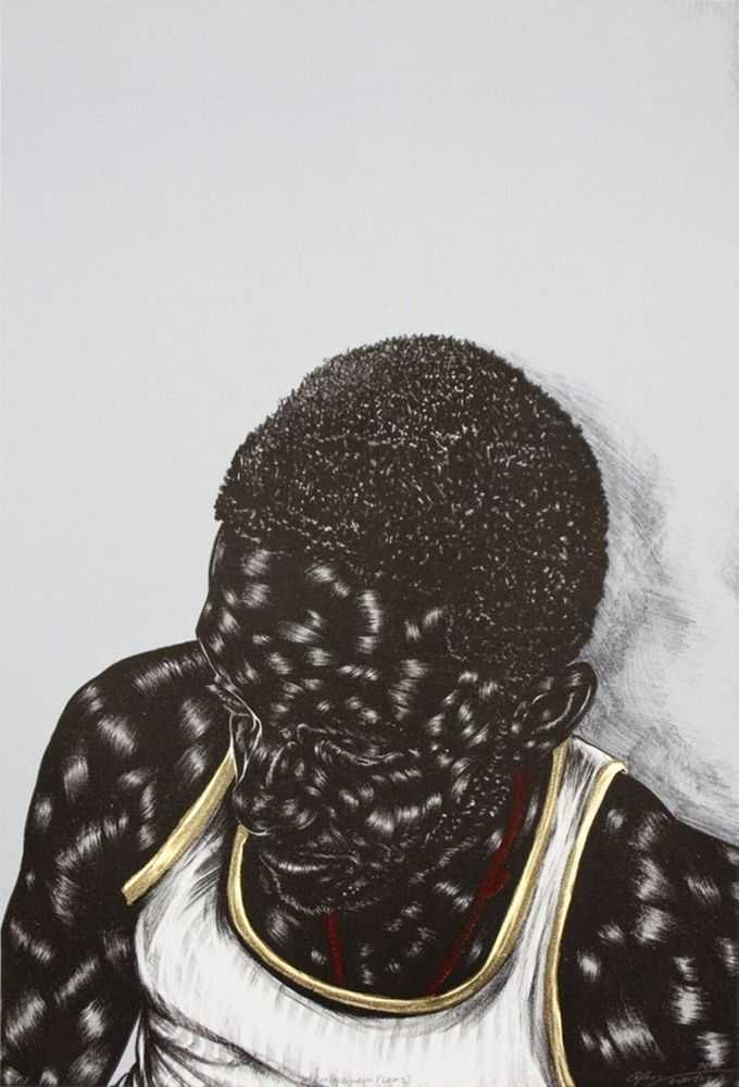 Toyin Ojih Odutola, ‘Birmingham (left)’, 2014, Print, lithograph printed in colors with gold leaf on Somerset Satin paper, Tamarind, Numbered, Dated