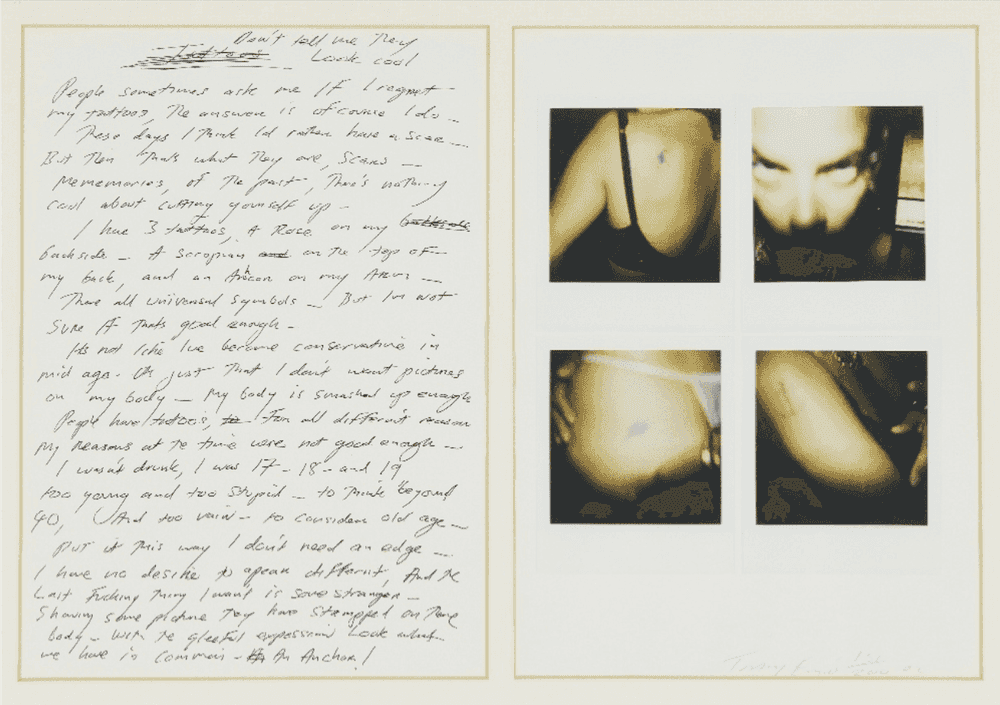 Tracey Emin, ‘Tattoos’, 2002, Print, Colour photocopies of four polaroids and a letter, null, Numbered, Dated