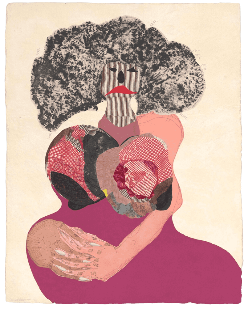 Tschabalala Self, ‘The Refusal’, 2023, Print, Collage with silkscreen, etching, cut paper, cast paper, cast resin, thread, and laser engraving on water colored, handmade paper, Two Palms, NY, Numbered, Dated