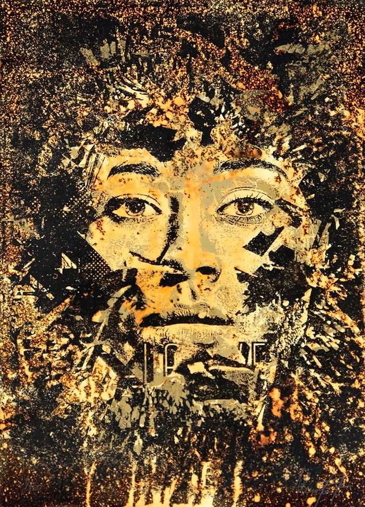 Vhils, ‘Entropy’, 2013, Print, Screenprint, 2 Colours, Gold, Black And Acid, hand-finished By The Artist, Fedrigoni Century Cotton Wove 350Gsm Paper, Underdogs Gallery, Numbered, Handfinished