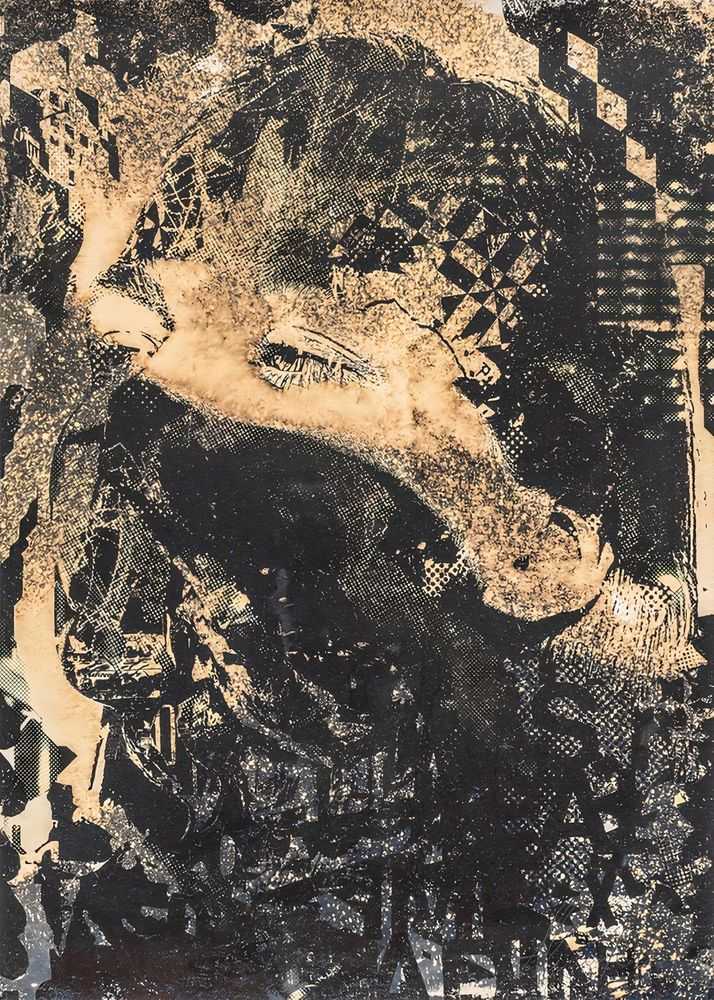 Vhils, ‘Glance’, 2021, Print, Screenprint ink, Quink ink, bleach, and acid. hand-finished on Keaykolour Original China White 300 g/m2 paper, Underdogs Gallery, Numbered, Handfinished