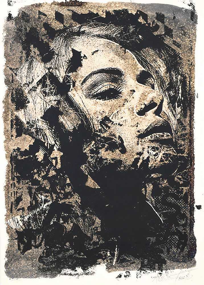 Vhils, ‘Grit’, 2017, Print, 2 colour screenprint acrylic ink, Quink ink, bleach, and acid on hahnemühle 300gr paper (hand-finished), Underdogs Gallery, Numbered, Handfinished