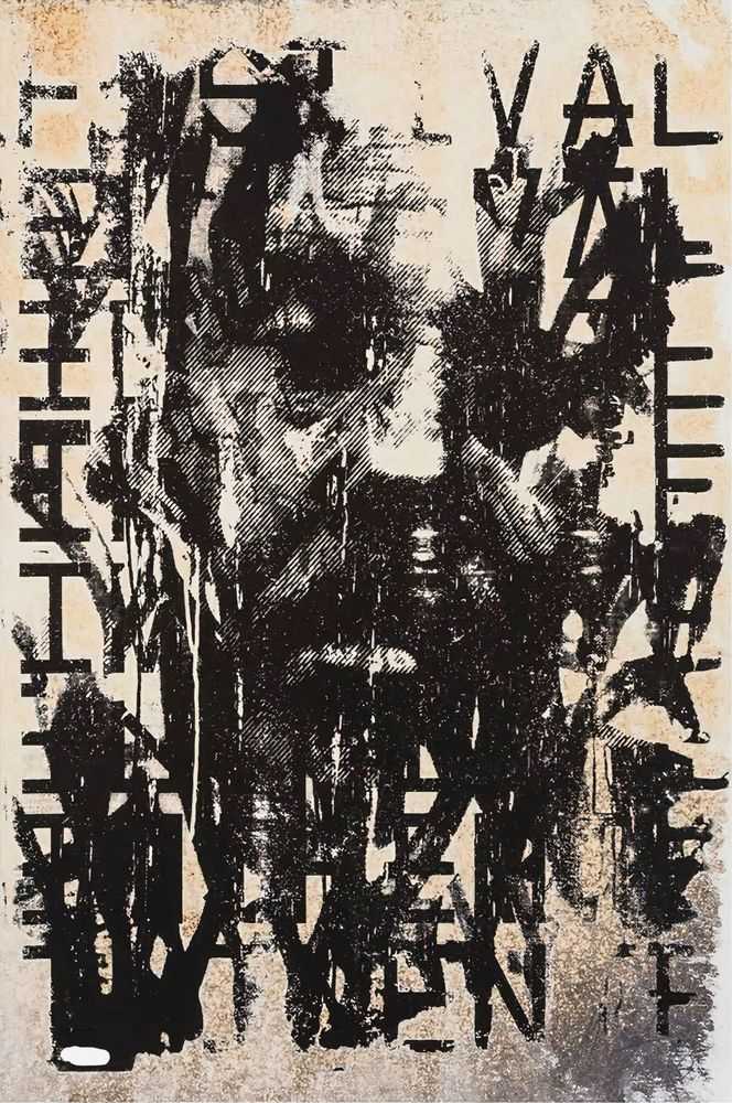 Vhils, ‘Looming’, 2016, Print, Screenprint, acrylic ink, quink ink, bleach and acid. Fedrigioni cotton wove premium white 350 g/m2 paper (hand-finished), Underdogs Gallery, Numbered, Handfinished