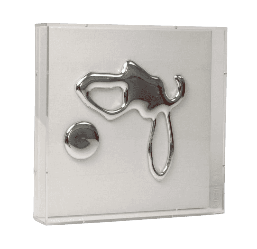 CJ Hendry, ‘Wheelbarrow (Sterling Series)’, 2023, Print, Hand‑cast polished chrome form and separate sphere mounted on stretched linen, encased in a custom acrylic display box, null, Numbered, Framed