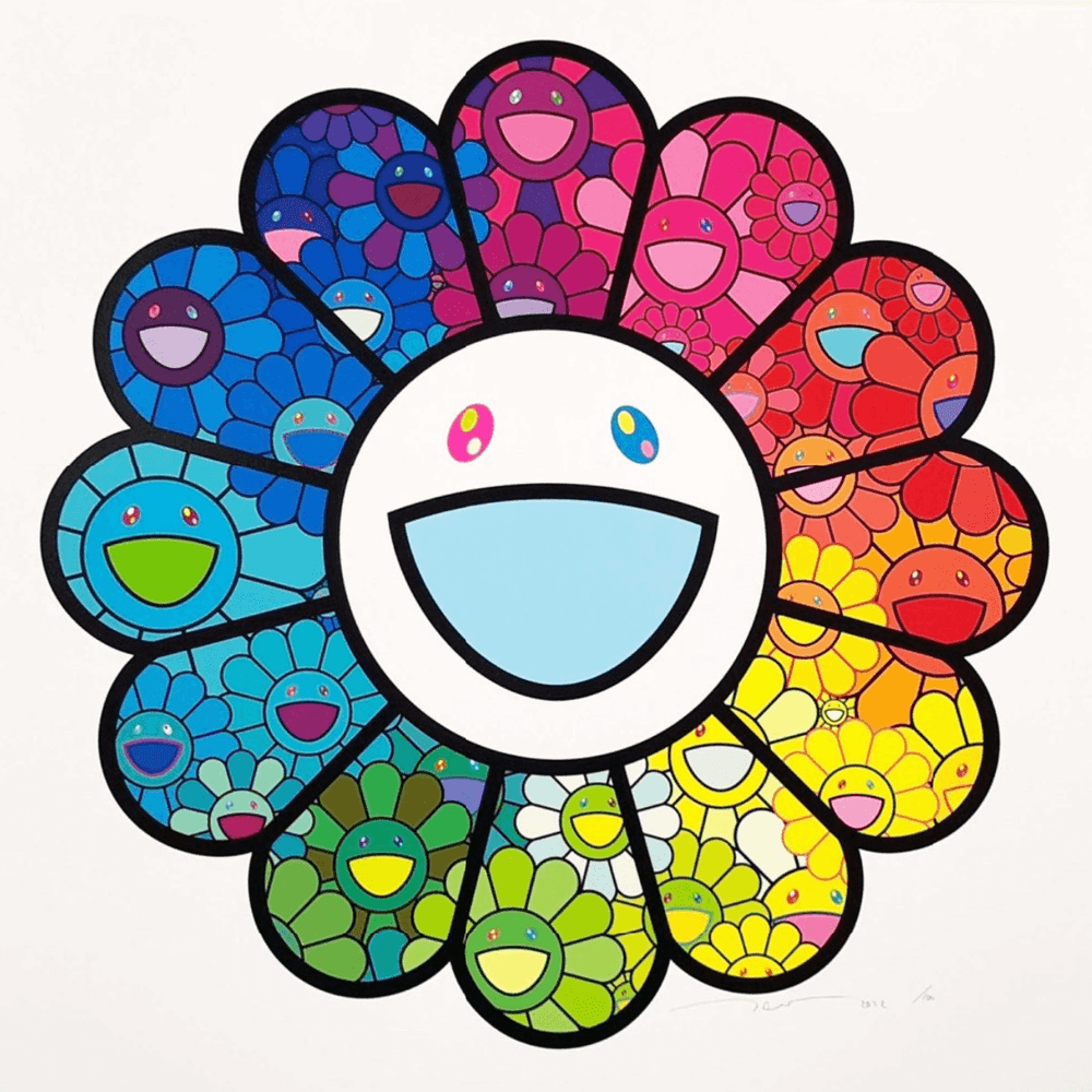 Takashi Murakami, ‘Multicolour Super Flat Flowers’, 2022, Print, Archival Pigment Print + Silkscreen, Kaikai Kiki Co., Numbered