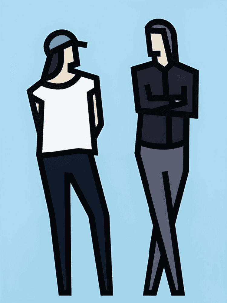 Julian Opie, ‘Standing Couples - Julia and Christopher’, 2024, Print, Hand-colored relief with collage on museum board mounted to foamboard in artist's frame, null, 