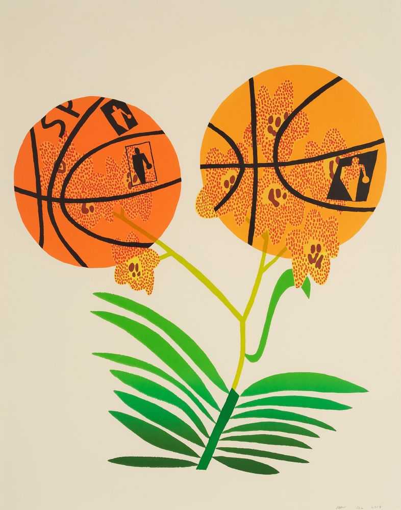 Jonas Wood, ‘“Double Basketball Orchid 3” State I’, 2025, Print, Lithograph, Hamilton Press Gallery, 