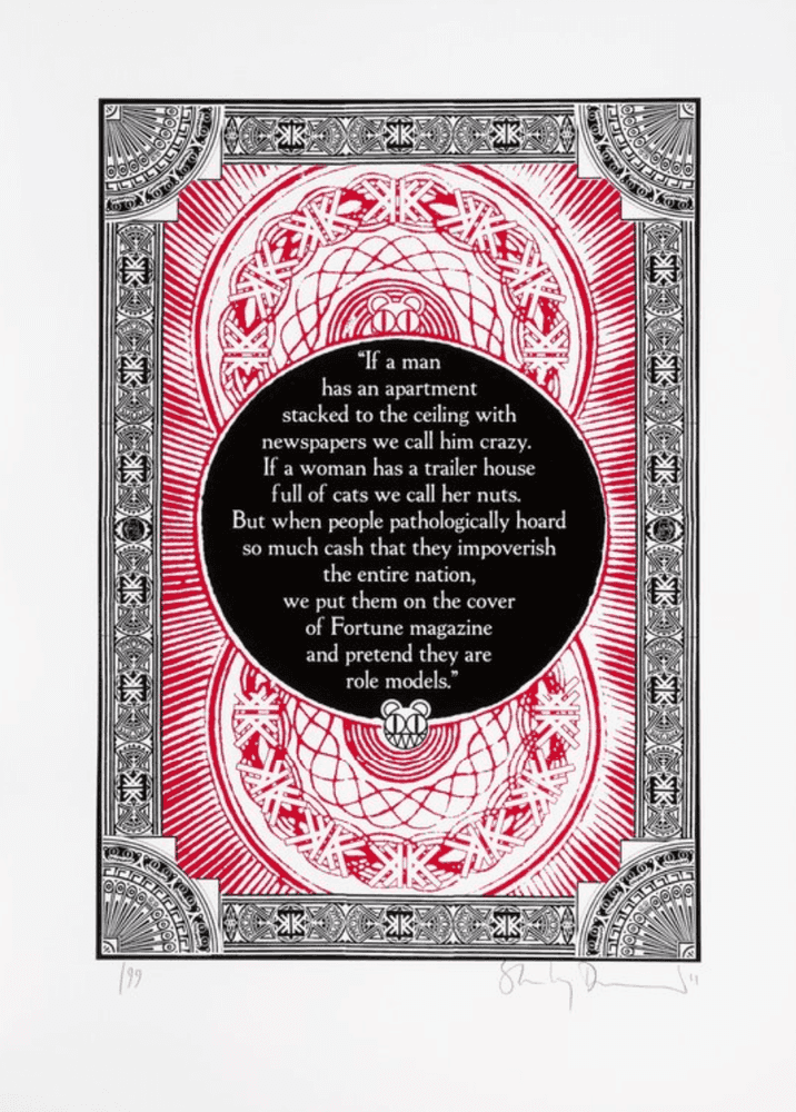 Stanley Donwood, ‘Occupied Fortune’, 2011, Print, Screeenprint in red and black on acid-free 290GSM ice-white GF Smith colourplan stock, null, Numbered