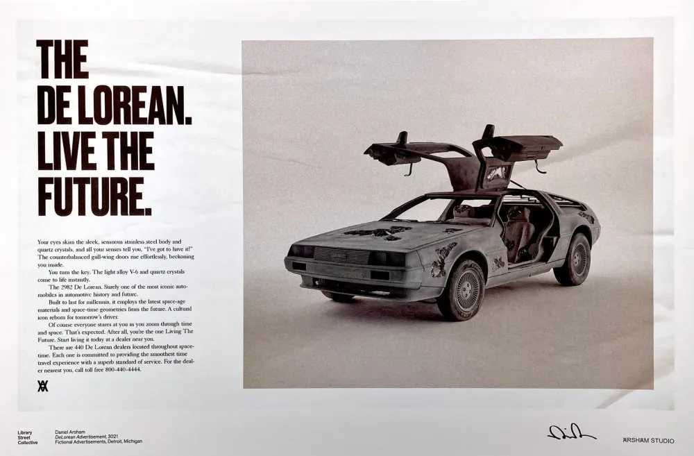 Daniel Arsham, ‘Fictional Advertisement Poster - Delorean’, 2021, Print, Offset lithograph on fine art matte paper, null, 