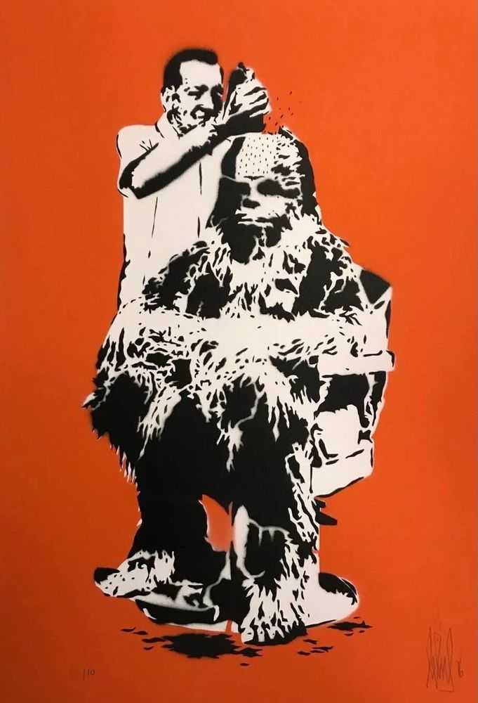 Eelus, ‘Chewbarber (Orange - Hand-finished)’, 2006, Print, Spray paint and stencil on wove paper, null, Numbered