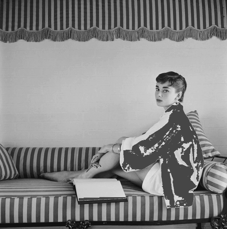 Artwork - Audrey Hepburn on Striped Sofa 1954