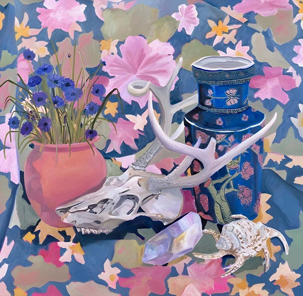 Artwork - Deer Skull With Blue Vase