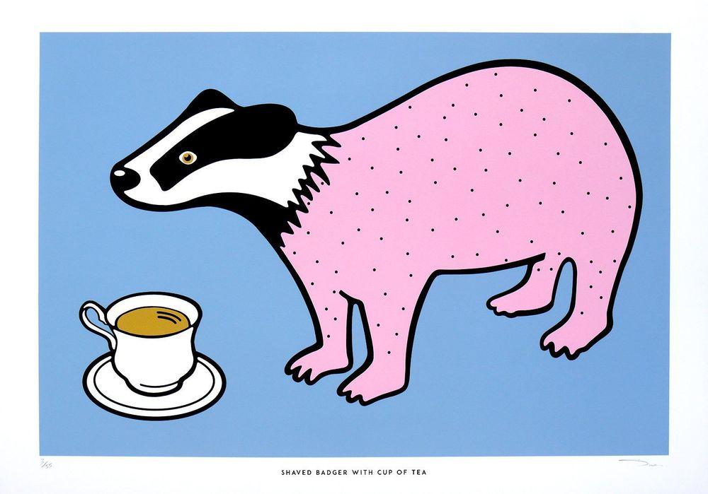 Artwork - Shaved Badger with Cup of Tea