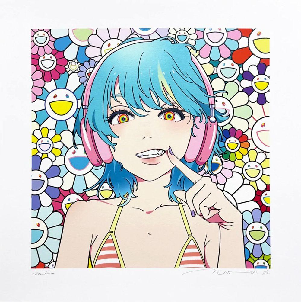 Artwork - Blue hair, pink headphones w MF