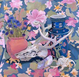 Artwork - Deer Skull With Blue Vase