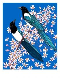 Artwork - Magpies and Clematis (Dawn)