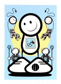 Artwork - Lad Flanked By Minions (Blue)