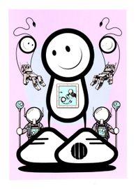 Artwork - Lad Flanked By Minions (Purple)