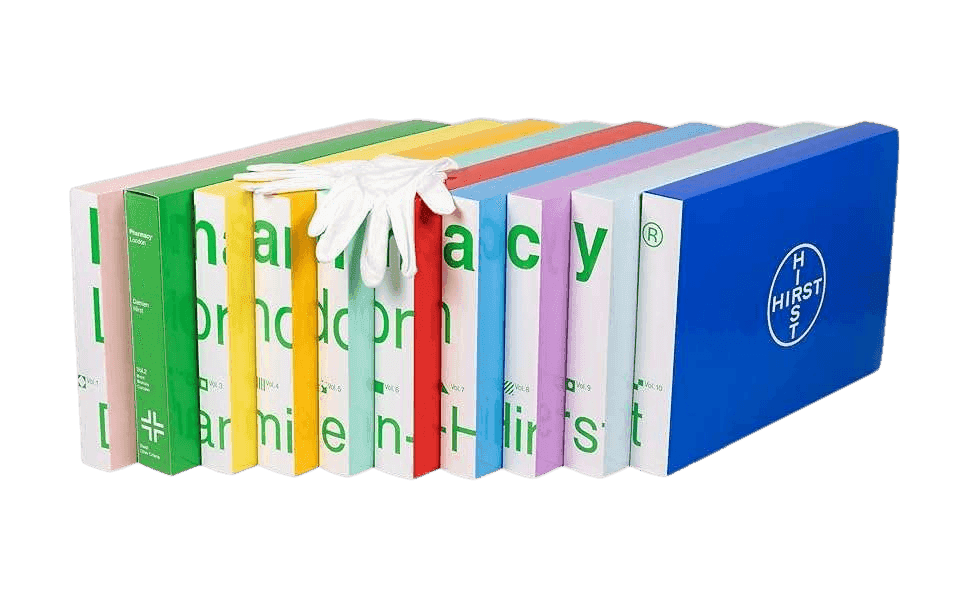 Damien Hirst, ‘Pharmacy London ’, 2025, Print, Ten screen-printed clothbound hardcovers in individual cardboard sleeves, all housed in a wooden crate, null, Numbered