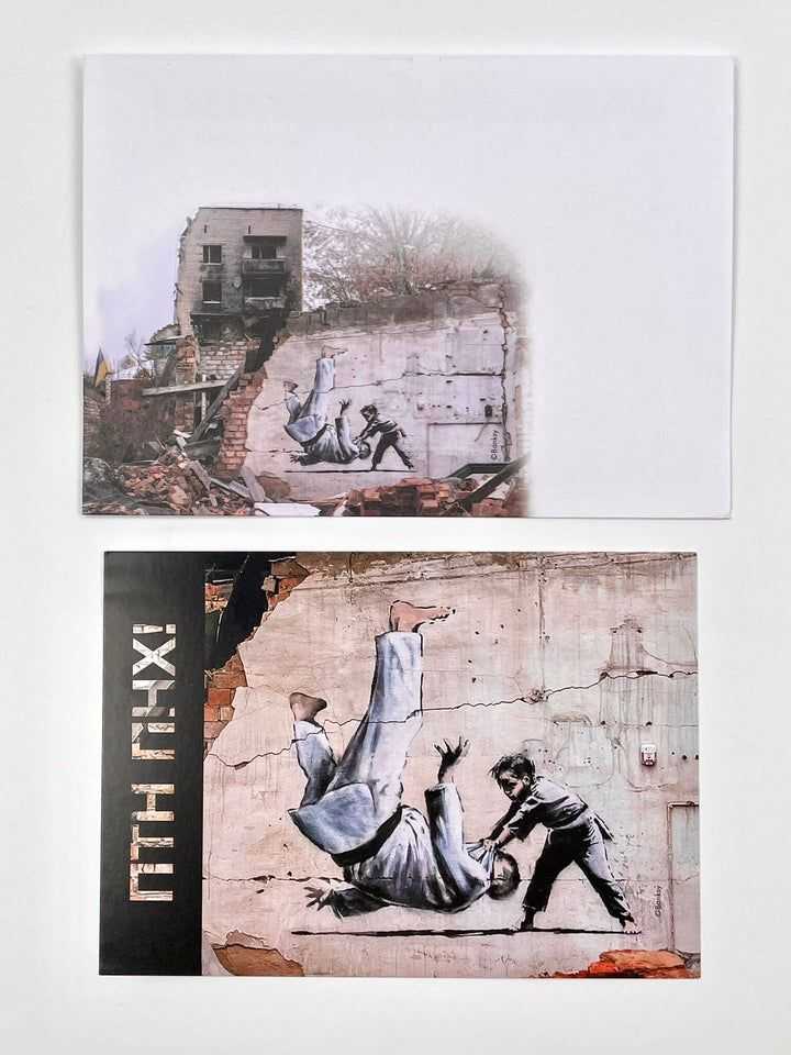 Banksy, ‘FCK PTN (Postcard + Envelope)’, 2023, Collectible, Official Ukraine postcard and accompanying envelope featuring Banksy's famous FCK PTN mural which was painted on the side of a destroyed house in the village of Borod., null,