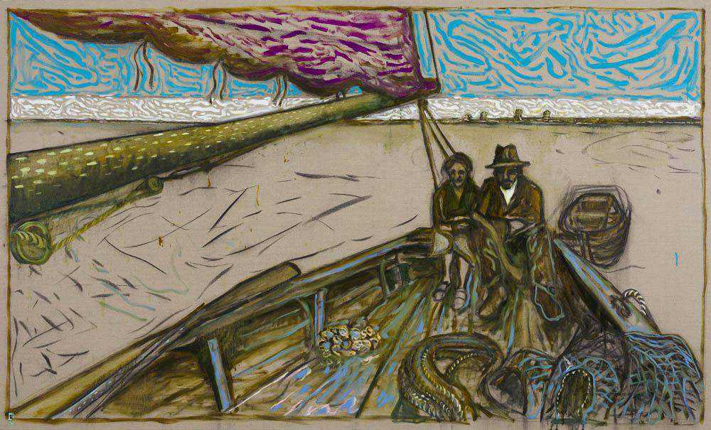 Billy Childish, ‘Couple Seated In Stern (Oyster Catchers, Thames Estuary, 1932)’, 20-06-2013, Print, Archival reproduction print on heavy matt stock, L-13 Light Industrial Workshop, Numbered