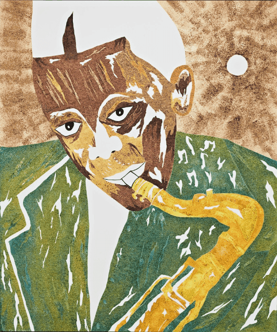 Chase Hall, ‘Back To The Sun’, 2023, Print, Jigsaw relief with coffee grounds and ink on cotton paper, null, Numbered