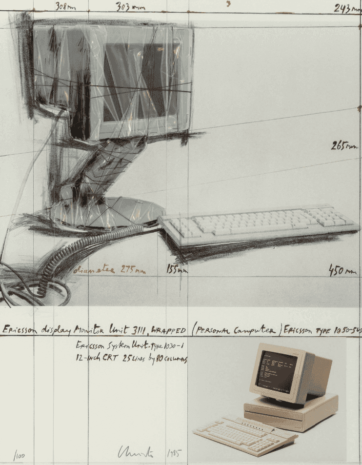 Christo and Jeanne-Claude, ‘Ericsson display monitor Unit 3111’, 1985, Print, Lithograph in colors with transparent polyethylene, staples, twine and color photograph collage on wove paper, L.M. Ericsson, New Jersey, Numbered, Dated