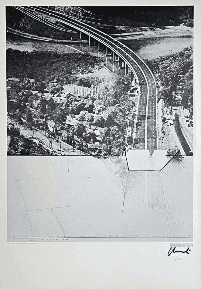 Christo and Jeanne-Claude, ‘Project for 5000 Miles, 6 Lanes East-West Highway’, 1972, Print, Offset lithograph on wove paper, Local One, Numbered