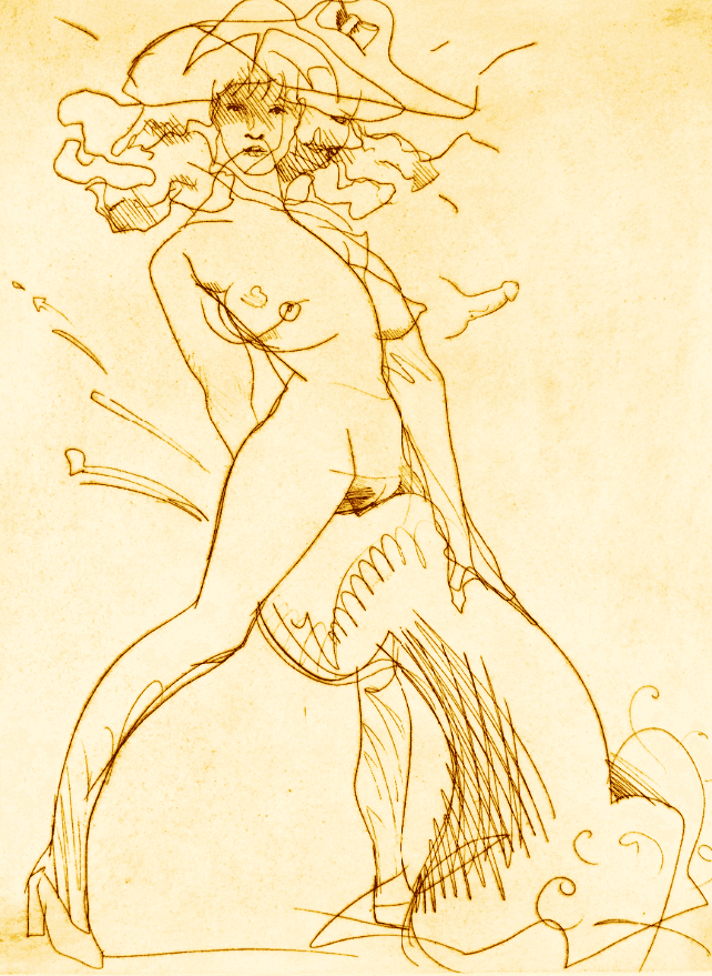 Claes Oldenburg, ‘Figure and Phallus I (Sepia)’, 1975, Print, Etching in one colour on white, thick, slightly textured Wookey Hole handmade paper, Petersburg Press, Numbered