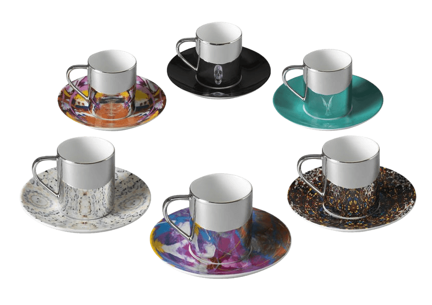 Damien Hirst, ‘Mixed Set of 6 Anamorphic Expresso Cups’, 2012, Collectible, Mirrored porcelain, Tate Modern,