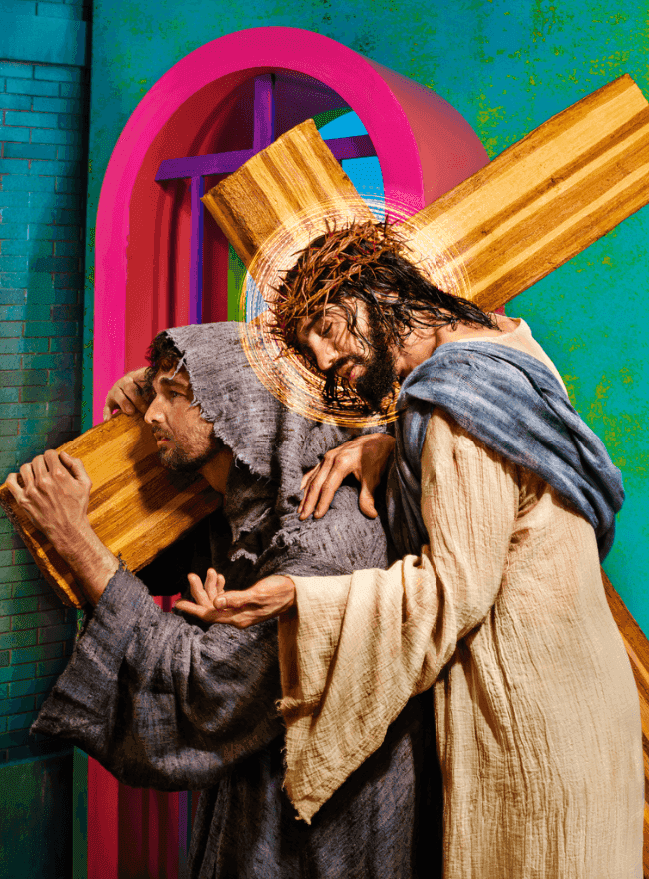 David LaChapelle, ‘V - Simon of Cyrene is Made to Bear the Cross’, 2023, Print, Pigment Print on Dibond, null, Numbered
