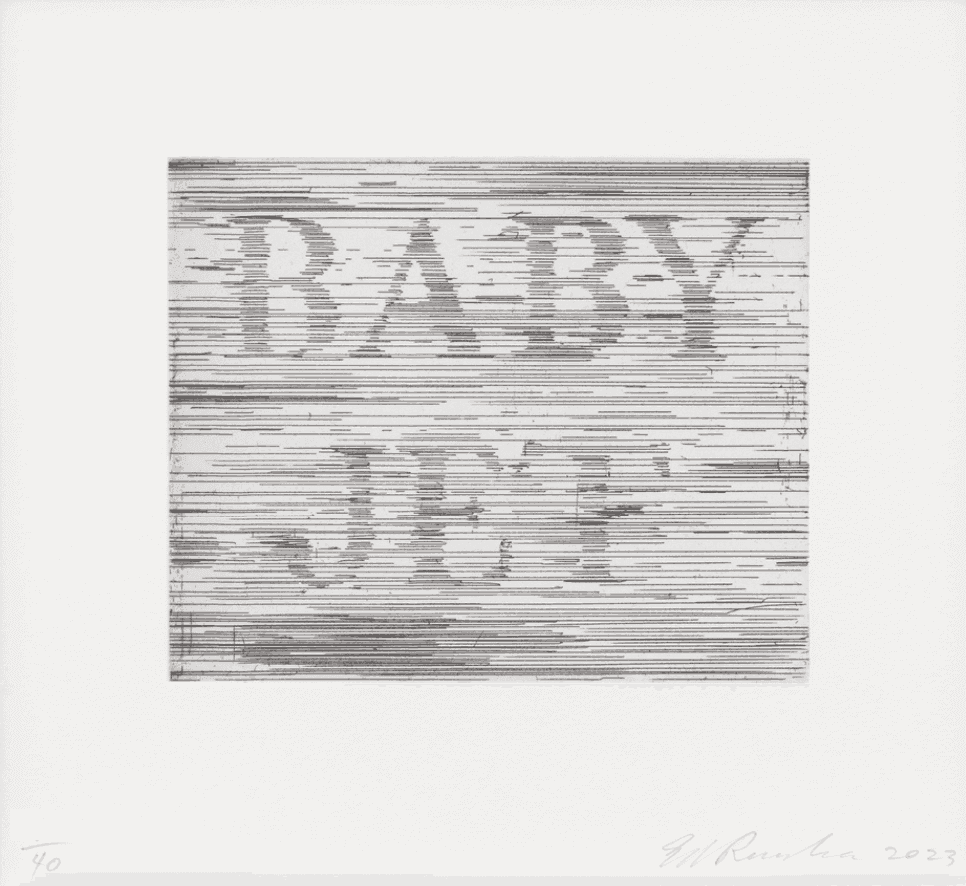 Ed Ruscha, ‘Baby Jet’, 2023, Print, Hard ground etching printed in black and blue, null, Numbered