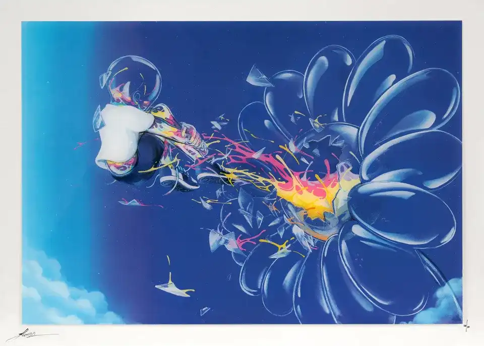 Flog, ‘Flower Is Life (Reversed Acrylic)’, 2025, Print, 24 colour screen print on 4mm Clear Acrylic printed on the back to add depth through the clear acrylic, null, Numbered