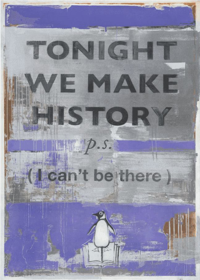 Harland Miller, ‘Tonight We Make History (P.S. I can’t be there) Lilac’, 2024, Print, Etching with silver chine colle, Manifold Editions, Numbered