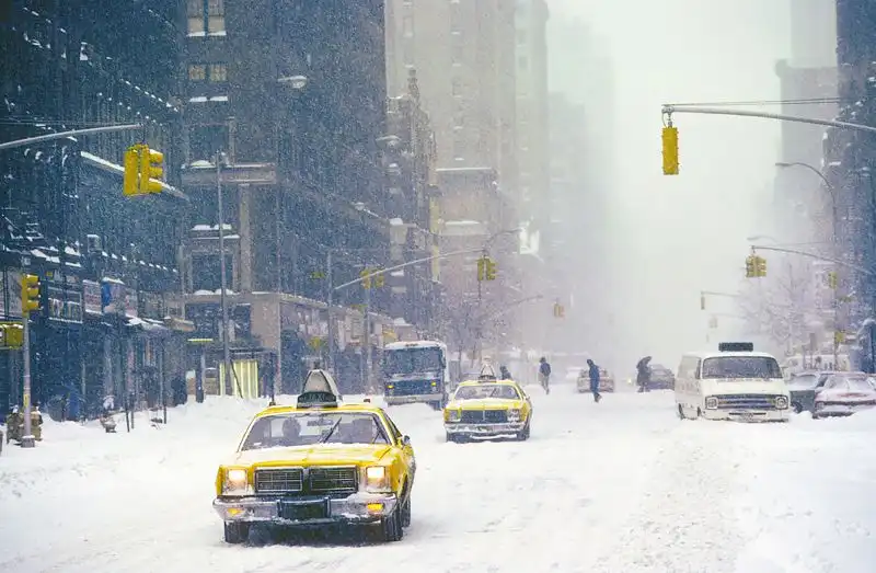 Homer Sykes, ‘Yellow Cabs In The Snow’, 1979, Photography, Archival Pigment print, null,